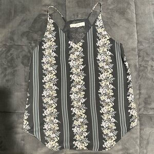 Loft sleeveless blouse lined gray vertical stripes and floral pattern XS